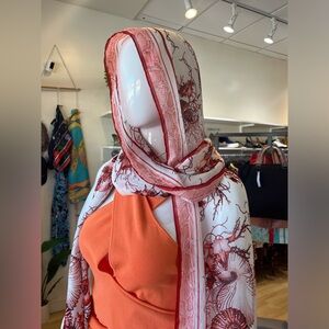 Roberto Cavalli Red and White Floral Scarf